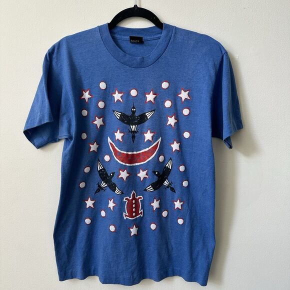 VTG Native American Folk Art Shirt Size Large Screen Stars Best Turtle Bird EUC - Picture 1 of 7